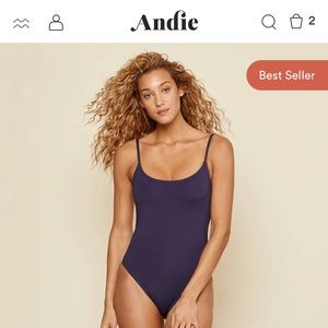 Andie swim The Amalfi navy one piece swimsuit. Sustainable swimwear